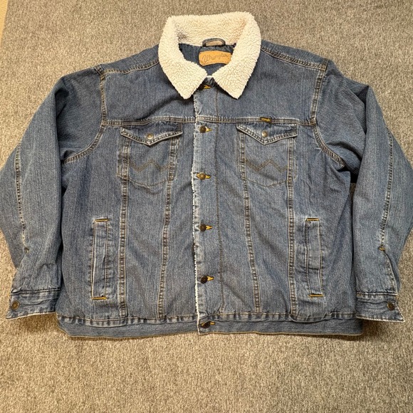 Wrangler Sherpa Lined Denim Jacket Mens Authentic Western Blue Jean Coat XL - Picture 2 of 12